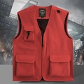 Men's red multi-pocket tactical outdoor vest with durable quick-dry fabric and V-neck line - S / Red