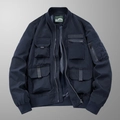 Giacca bomber tattica blu scuro da uomo con tasche multiple e polsini a costine - M / Blu scuro