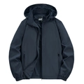 Men's dark blue hooded windbreaker jacket with breathable mesh lining and zipper - M / Dark Blue