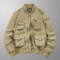 Bomber tattico kaki con design multitasche e polsini a costine in vista piatta - M / Cachi