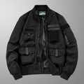 Giacca bomber tattica nera da uomo con tasche utility e tessuto tecnico antivento - M / Nero