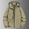 Men's khaki hooded outdoor jacket with windproof fabric and breathable mesh lining - M / Khaki
