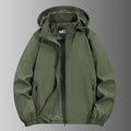 Men's olive green outdoor windbreaker jacket with hood and breathable mesh lining - M / Army Green