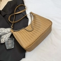 Khaki woven leather hobo bag with silver chain strap and minimalist shoulder design - Large / Khaki