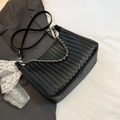 Chic black woven crossbody bag with silver chain and leather strap in large capacity - Large / Black