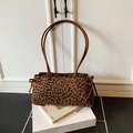 Bolso Boston vintage con estampado de leopardo, asas de cuero marrón y cordones laterales - Marrón Sin Colgante