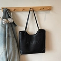 Large black woven tote bag with WWTU embossed logo and reinforced shoulder strap - No Pendant / Black