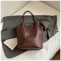 Deep brown woven tote bag in high-quality PU leather for autumn commuting outfits - Coffee without Pendant