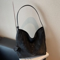 Minimalist black matte hobo bag for women with Shanter katie fashion logo branding - Black