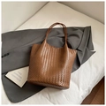 Brown woven leather tote bag for women with dual thin shoulder straps in a flat lay view - Brown No Pendant