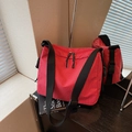 Large red and white checkered canvas tote bag with black adjustable wide strap - Angola Red