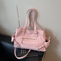 Pink matte faux leather tote bag with zip pocket, buckle details and adjustable strap - Pink