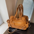 Vintage ginger yellow large tote bag with silver metal buckles and adjustable strap - Brown