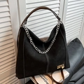 Borsa tote retrò in pelle scamosciata nera con manici marroni e catena argento - Nero