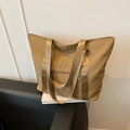 Grand sac cabas en tissu Oxford kaki avec fermeture éclair en métal et anses solides - Kaki