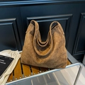 Minimalist brown faux suede tote bag with large capacity and smooth matte finish - Brown