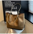 Borsa tote minimalista in pelle scamosciata marrone vintage con manici sottili da donna - Verde