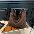 Deep coffee brown oversized suede hobo bag with seamless wide shoulder strap - Brown
