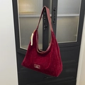 Sac fourre-tout vintage en velours bordeaux avec breloque perlée et grande capacité - Style Suède / Bordeaux