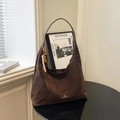 Sac à épaule en daim marron givré avec gland en perles et design de grande capacité - Style Suède / Marron