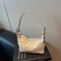 Chic cream-colored hobo bag in glossy leather with silver metal buckle details - Off White