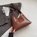 Brown vintage minimalist underarm tote bag in textured faux leather with gold buckle - Brown No Pendant