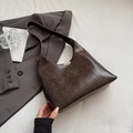 Vintage dark brown underarm bag with retro leather texture and gold buckle detail - Coffee without Pendant