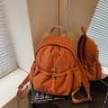Zaino in nylon arancione bruciato con tasca frontale a coulisse e spallacci - Marrone