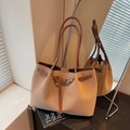 Brown woven texture tote bag with large capacity and double shoulder straps for commute - Khaki