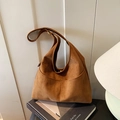 Brown suede tote bag in large capacity style, featuring a soft hobo silhouette for women - Brown