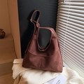 Brown matte suede Hobo tote bag with adjustable shoulder strap and gold hardware - Brown