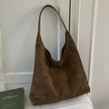 Borsa tote in camoscio marrone scuro con motivi floreali laser e design hobo vintage - Marrone