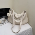 Chic beige large capacity shoulder bag with metal chain and plush bear pendant detail - Off-white