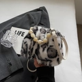 Faux fur handbag with black and white leopard print and pearl beaded handle - Leopard Print Black