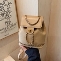 Beiger Eimerrucksack für Damen mit goldenen Ketten und Lederklappe Verschluss - Khaki