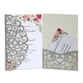 Silberne Glitzer-Hochzeitseinladung mit Laserschnitt, Blumenkarte und RSVP-Antwortkarte - Silber Glitzer