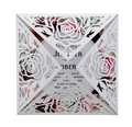 Laser cut white rose wedding invitation suite with floral inner card and greeting - White