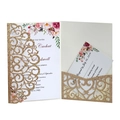 Details der lasergeschnittenen Glitzer-Gold-Hochzeitseinladung mit floraler Karte - Glitzer Roségold