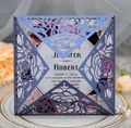 Laser-cut rose wedding invitation in dark purple with floral inner card and pearly finish - Dark Blue