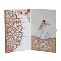 Lasergeschnittene Glitzer-Hochzeitseinladung mit Herzmustern und Antwortkarte - Glitzer Champagnergold