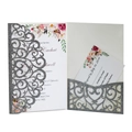 Detailed view of silver glitter laser cut wedding invitation with floral inner cards - Glitter Charcoal Silver