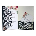 Glitter navy laser cut wedding invitation set with floral card and RSVP insert - Glitter Dark Blue