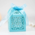 Elegant light blue laser cut hollow gift box with floral pattern and satin ribbon bow - Tiffany Blue