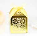 Golden laser-cut gift box with floral patterns and yellow organza ribbon bow - Reflective Gold