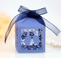 Navy blue laser-cut Christmas candy box with hollow snowflake pattern and ribbon - Sapphire Blue