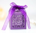 Detailed close-up of a purple laser-cut candy gift box featuring an elegant ribbon bow - Dark Purple