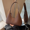 Dark brown woven leather hobo bag for women with elegant texture and top handle strap - Brown