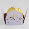 Detail showing lavender laser-cut rose lace wrapper with Ferrero chocolate for weddings - Light Purple