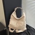 Sac hobo beige en similicuir à grande capacité avec deux poches frontales pratiques - Blanc Cassé