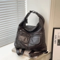 Sac à bandoulière et sac à dos multifonctionnel rétro marron foncé en cuir grainé - Marron